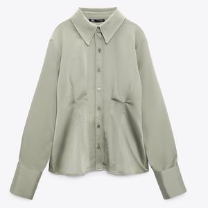 NWT Zara Fitted Satin Effect Shirt